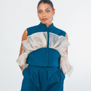 Ensemble haut à volant et pantalon large à plis